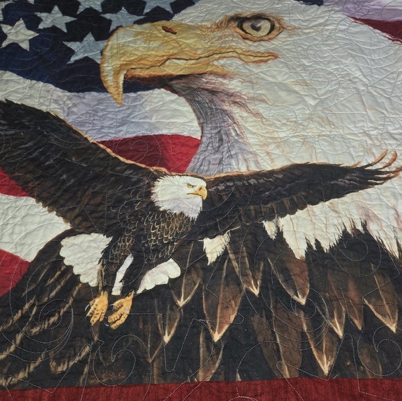 This handmade Eagle American Flag military USA pride throw quilt measures 54" x - Picture 2 of 6